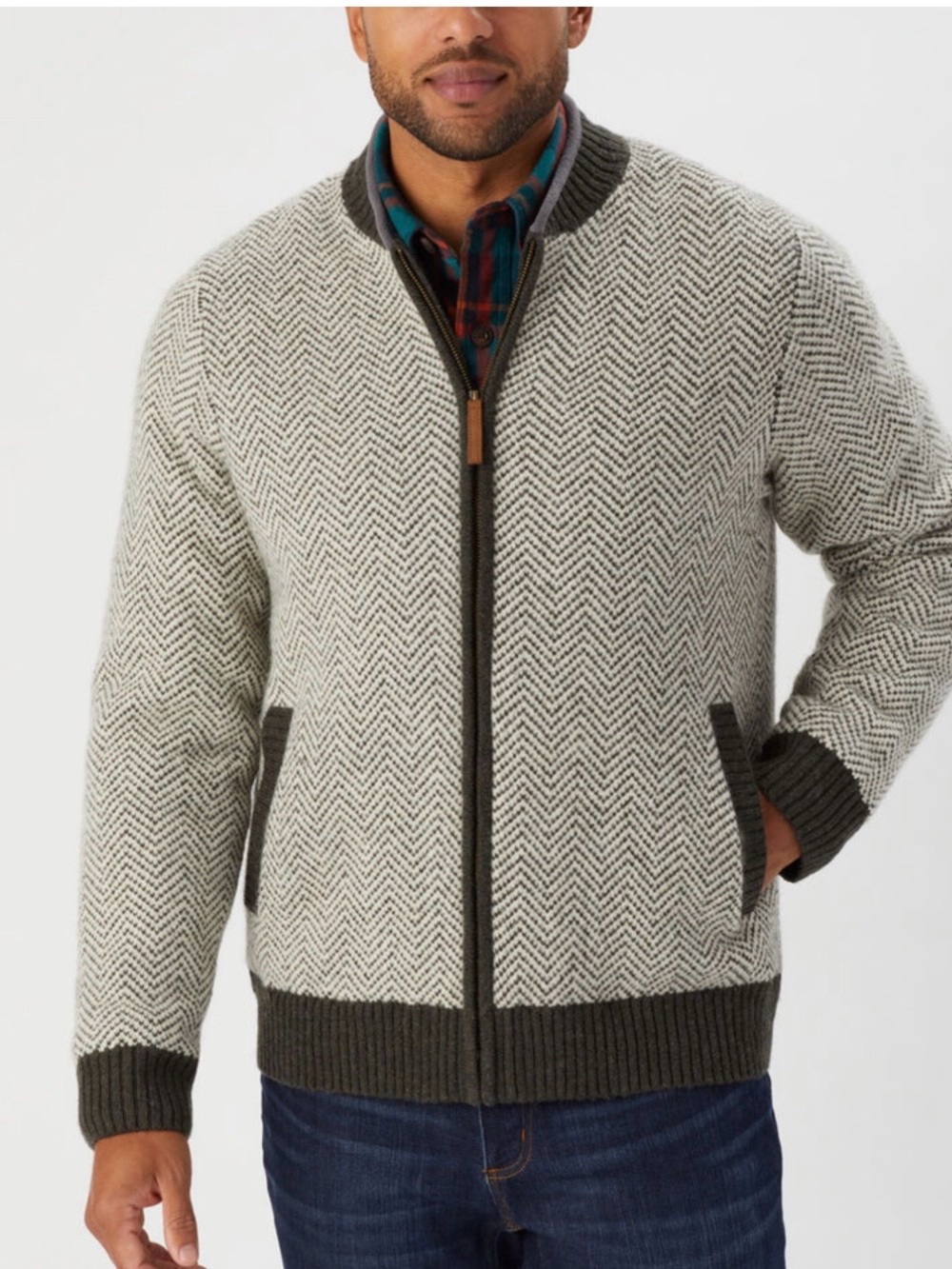 Duluth Trading Co Men's Shetland Wool Windproof Herringbone Zip Sweater S Unisex